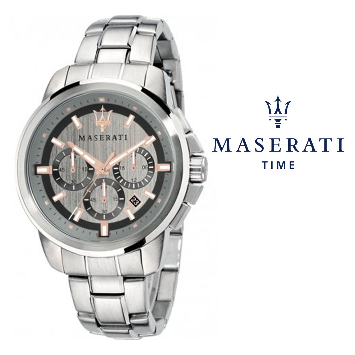 Maserati Successo Chronograph Silver Dial Silver Steel Strap Watch For Men - R8873621004