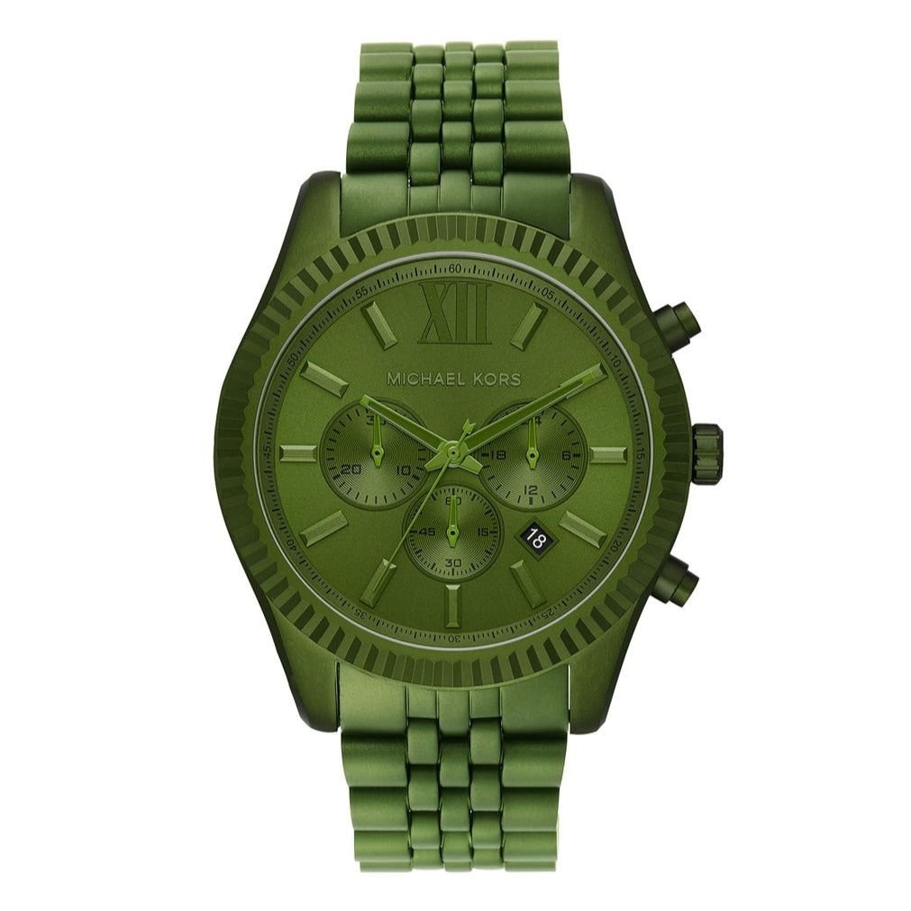  Shop Authentic Michael Kors Lexington Chronograph Green Dial Green Steel Strap Watch For Men - MK8790 - Luxxuri