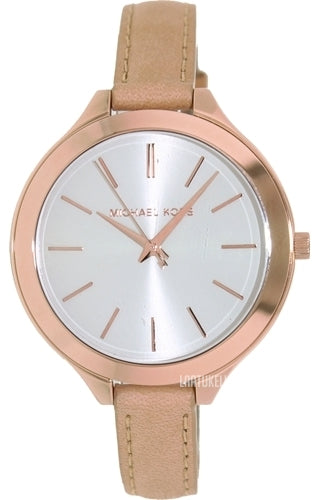 Michael Kors Runway Slim Quartz White Dial Beige Leather Strap Watch For Women - MK2284