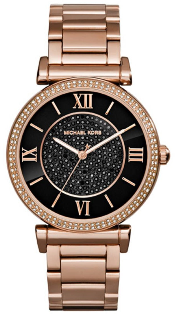  Shop Authentic Michael Kors Catlin Black Diamonds Dial Rose Gold Steel Strap Watch for Women - MK3356 - Luxxuri