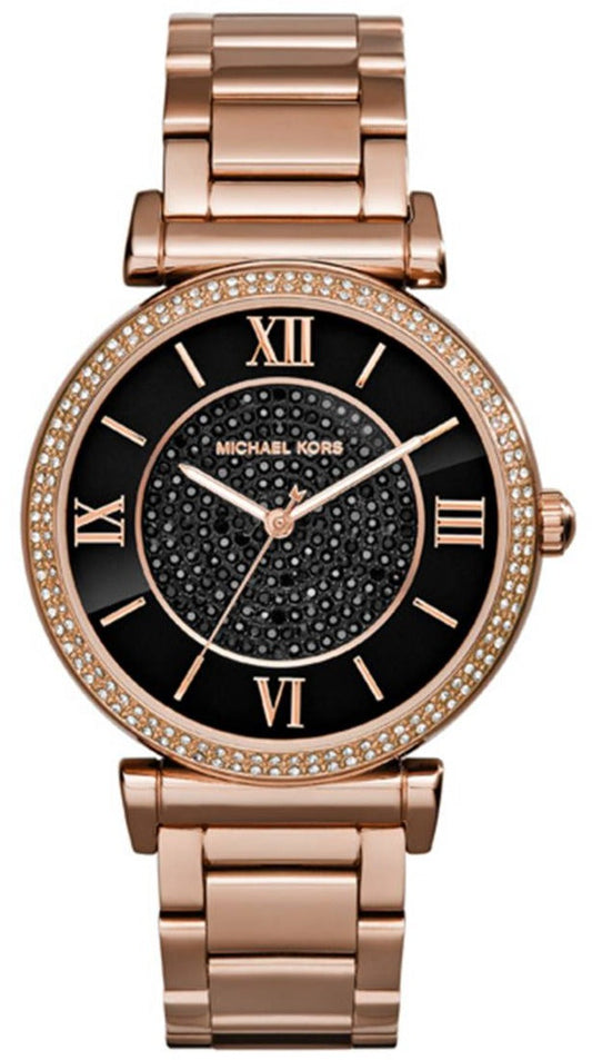  Shop Authentic Michael Kors Catlin Black Diamonds Dial Rose Gold Steel Strap Watch for Women - MK3356 - Luxxuri