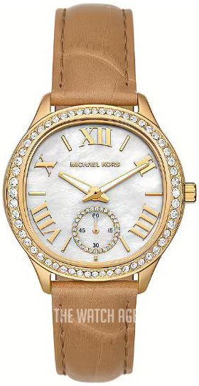  Shop Authentic Michael Kors Sage Three-Hand Mother of Pearl White Dial Brown Leather Strap Watch for Women - MK4819 - Luxxuri