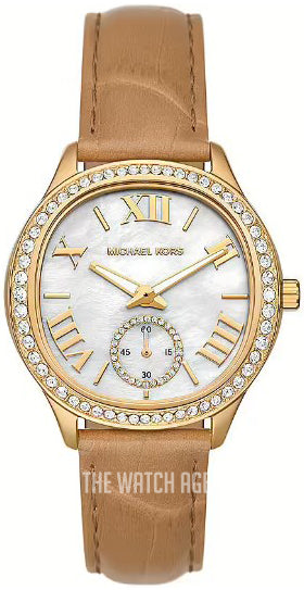  Shop Authentic Michael Kors Sage Three-Hand Mother of Pearl White Dial Brown Leather Strap Watch for Women - MK4819 - Luxxuri
