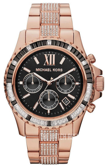  Shop Authentic Michael Kors Everest Chronograph Black Dial Rose Gold Steel Strap Watch For Women - MK5875 - Luxxuri