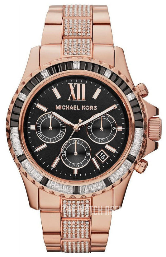  Shop Authentic Michael Kors Everest Chronograph Black Dial Rose Gold Steel Strap Watch For Women - MK5875 - Luxxuri