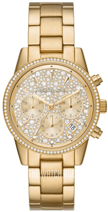  Shop Authentic Michael Kors Ritz Chronograph Gold Dial Gold Steel Strap Watch For Women - MK7310 - Luxxuri