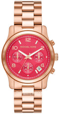 Michael Kors Runway Chronograph Pink Dial Rose Gold Steel Strap Watch For Women - MK7352