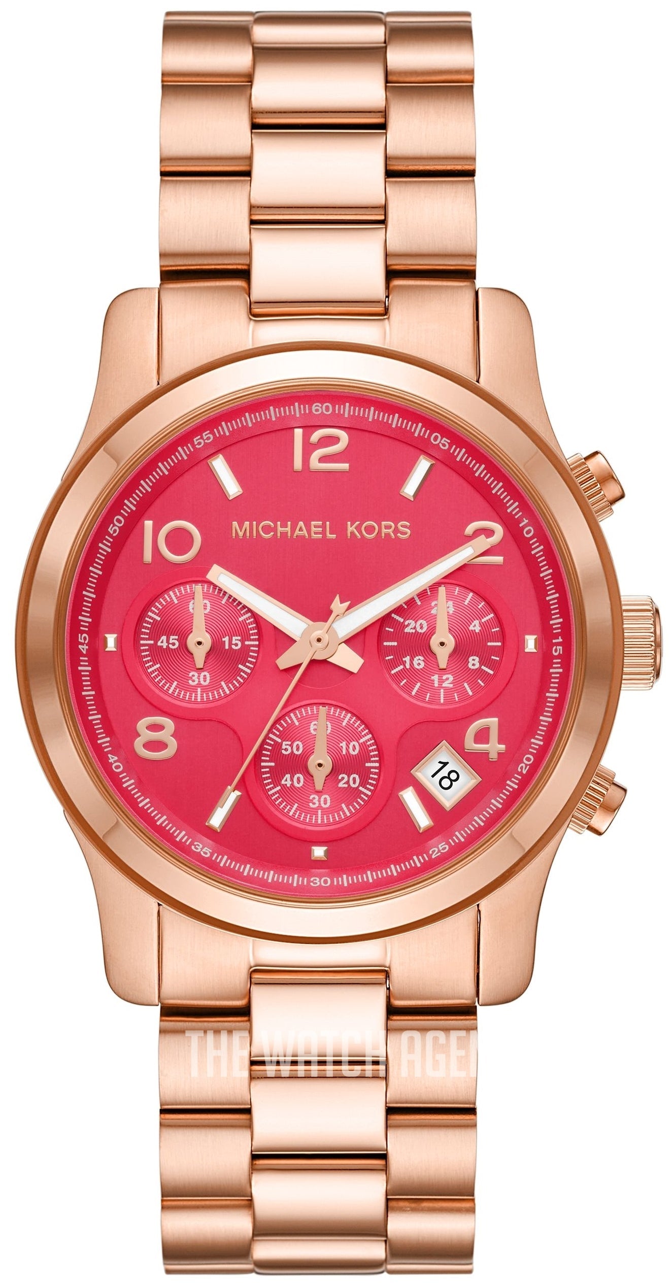 Michael Kors Runway Chronograph Pink Dial Rose Gold Steel Strap Watch For Women - MK7352