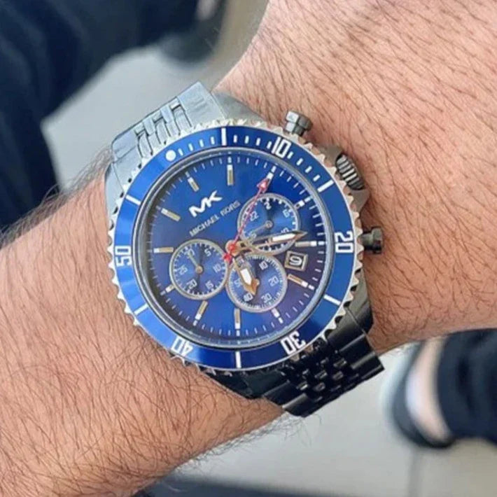  Shop Authentic Michael Kors Bayville Chronograph Blue Dial Grey Steel Strap Watch For Men - MK8727 - Luxxuri