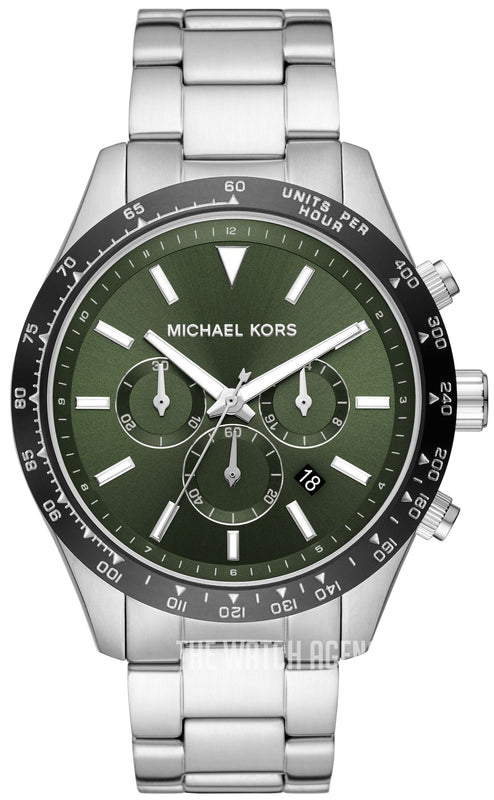  Shop Authentic Michael Kors Layton Chronograph Green Dial Silver Steel Strap Watch For Men - MK8912 - Luxxuri