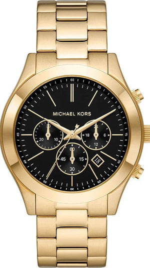  Shop Authentic Michael Kors Slim Runway Chronograph Black Dial Gold Steel Strap Watch For Men - MK1076 - Luxxuri