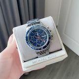  Shop Authentic Michael Kors Bayville Chronograph Blue Dial Grey Steel Strap Watch For Men - MK8727 - Luxxuri