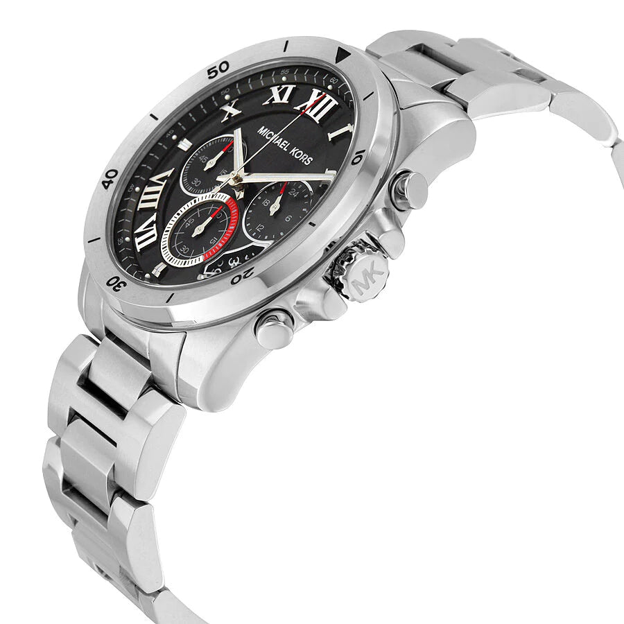  Shop Authentic Michael Kors Brecken Chronograph Quartz Black Dial Silver Steel Strap Watch For Men - MK8438 - Luxxuri