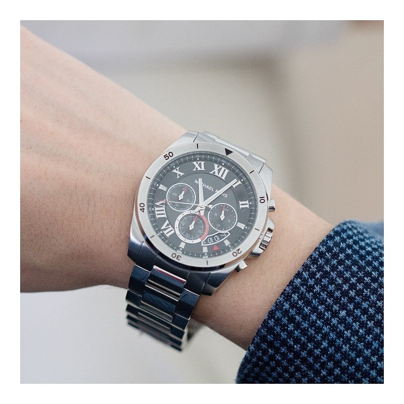  Shop Authentic Michael Kors Brecken Chronograph Quartz Black Dial Silver Steel Strap Watch For Men - MK8438 - Luxxuri
