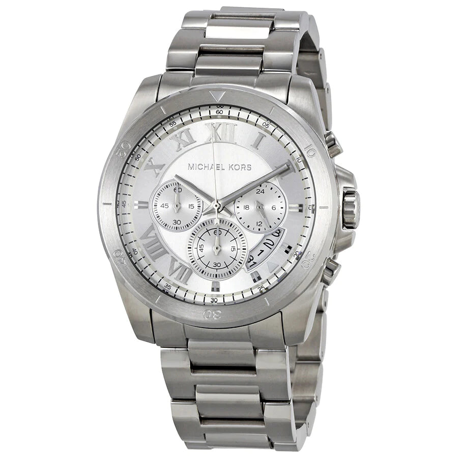  Shop Authentic Michael Kors Brecken Chronograph Silver Dial Silver Steel Strap Watch For Women - MK8562 - Luxxuri