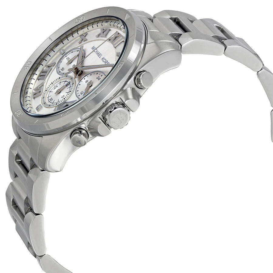  Shop Authentic Michael Kors Brecken Chronograph Silver Dial Silver Steel Strap Watch For Women - MK8562 - Luxxuri