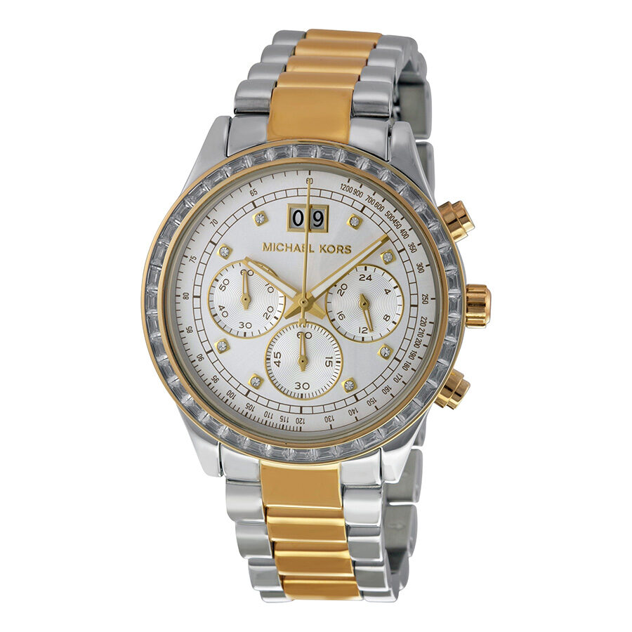  Shop Authentic Michael Kors Brinkley Chronograph Silver Dial Two Tone Steel Strap Watch for Women - MK6188 - Luxxuri