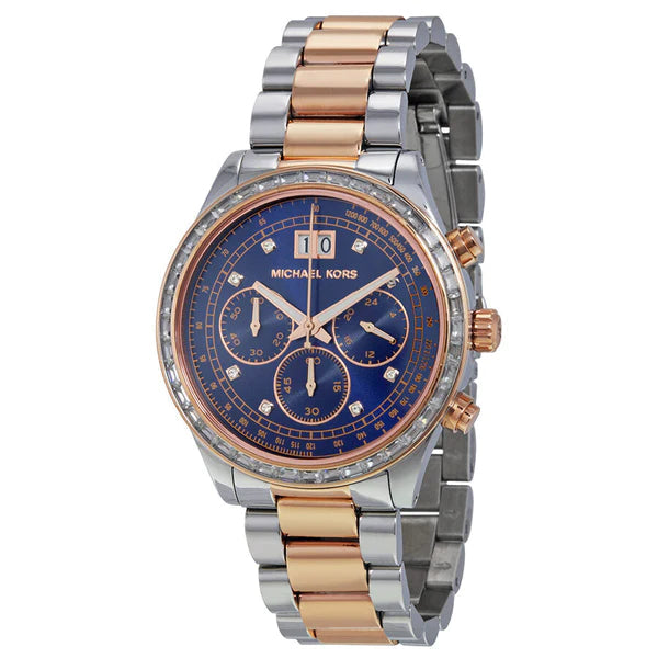 Michael Kors Brinkley Blue Dial Two Tone Steel Strap Watch for Women - MK6205