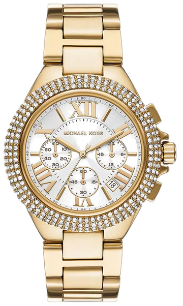 Michael Kors Camille Chronograph White Dial Gold Steel Strap Watch For Women - MK6994
