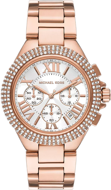 Michael Kors Camille Chronograph White Dial Rose Gold Steel Strap Watch For Women - MK6995