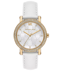 Michael Kors Corey Three Hand White Dial White Leather Strap Watch For Women - MK2985