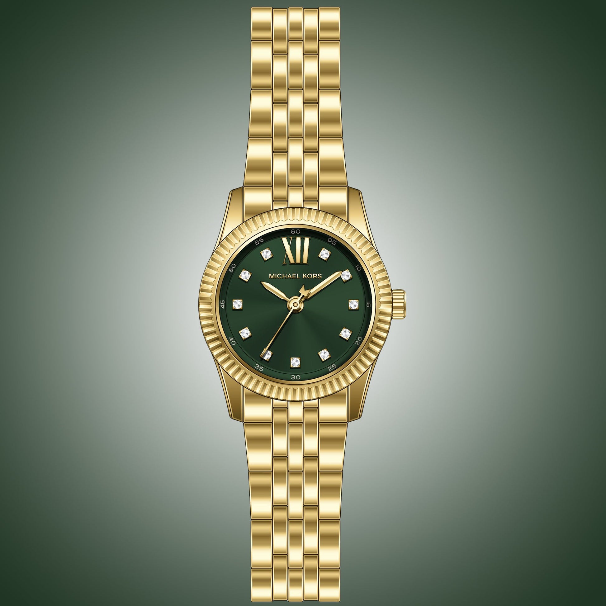  Shop Authentic Michael Kors Lexington Pave Three-Hand Green Dial Gold Steel Strap Watch for Women - MK4842 - Luxxuri