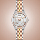  Shop Authentic Michael Kors Harlowe Three-Hand Mother of Pearl White Dial Tri Tone Steel Strap Watch for Women - MK4846 - Luxxuri
