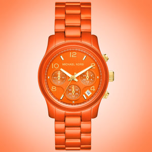  Shop Authentic Michael Kors Runway Chronograph Limited Edition Orange Dial Orange Steel Strap Watch for - MK7477LE - Luxxuri