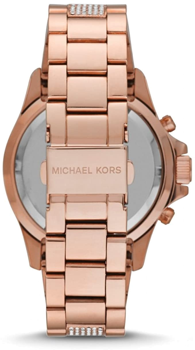 Michael Kors Everest Chronograph Black Dial Rose Gold Steel Strap Watch For Women - MK5875