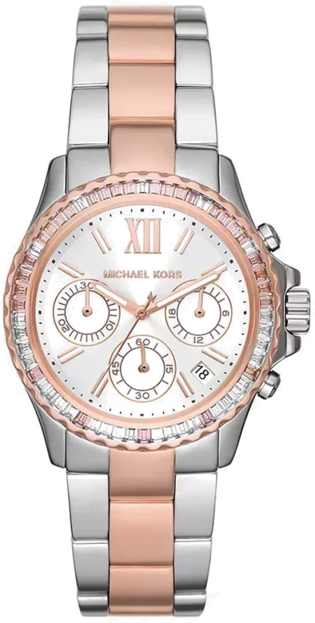Michael Kors Everest Chronograph White Dial Two Tone Steel Strap Watch For Women - MK7214