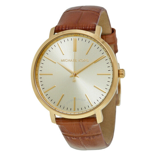  Shop Authentic Michael Kors Jaryn Quartz Gold Dial Brown Leather Strap Watch For Women - MK2496 - Luxxuri
