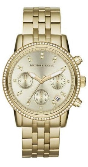  Shop Authentic Michael Kors Runway Chronograph Gold Dial Gold Steel Strap Watch For Women - MK5698 - Luxxuri