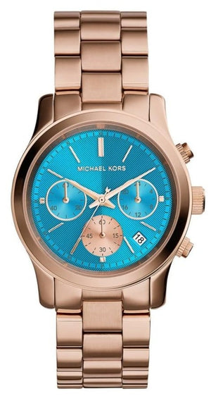  Shop Authentic Michael Kors Runway Chronograph Turquoise Dial Rose Gold Steel Strap Watch For Women - MK6164 - Luxxuri