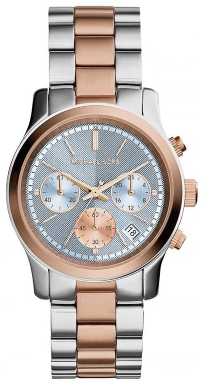  Shop Authentic Michael Kors Runway Chronograph Blue Dial Two Tone Steel Strap Watch For Women - MK6166 - Luxxuri