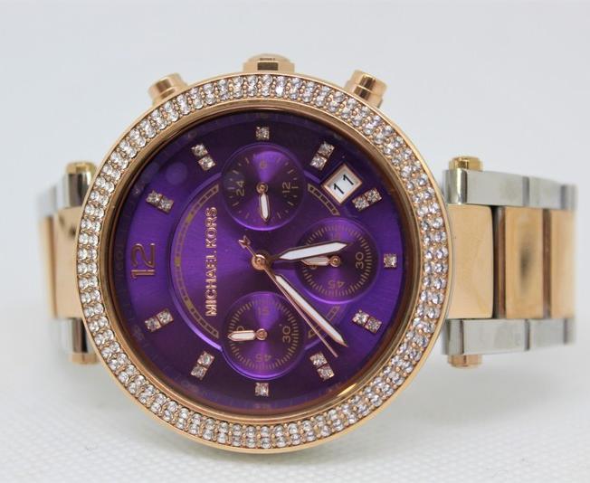  Shop Authentic Michael Kors Parker Chronograph Purple Dial Two Tone Steel Strap Watch For Women - MK6108 - Luxxuri
