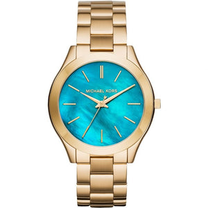  Shop Authentic Michael Kors Slim Runway Blue Dial Gold Steel Strap Watch for Women - MK3265 - Luxxuri