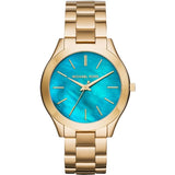  Shop Authentic Michael Kors Slim Runway Blue Dial Gold Steel Strap Watch for Women - MK3265 - Luxxuri