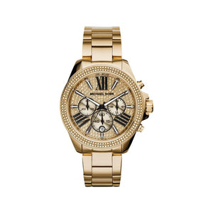  Shop Authentic Michael Kors Wren Chronograph Crystal Pave Gold Dial Gold Steel Strap Watch for Women - MK6095 - Luxxuri