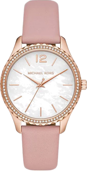  Shop Authentic Michael Kors Layton Three-Hand White Dial Pink Leather Strap Watch for Women - MK2909 - Luxxuri