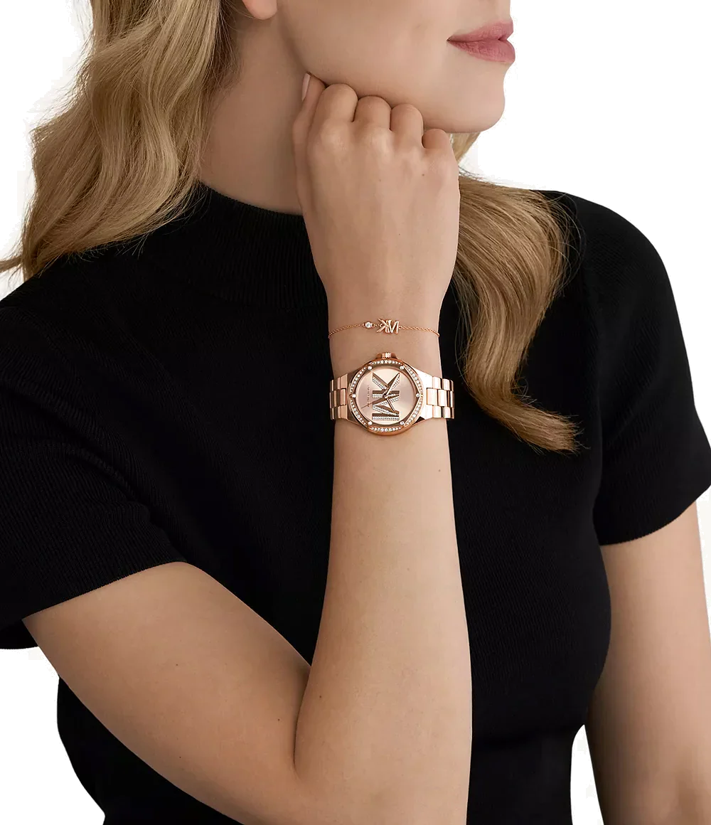Michael Kors Lennox Three Hand Rose Gold Dial Rose Gold Steel Strap Watch For Women - MK1063