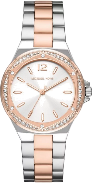  Shop Authentic Michael Kors Lennox Three Hand Quartz Silver Dial Two Tone Steel Strap Watch For Women - MK6989 - Luxxuri
