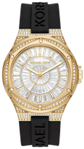 Michael Kors Lennox Three Hand Crystals Silver Dial Black Silicone Strap Watch For Women - MK7247