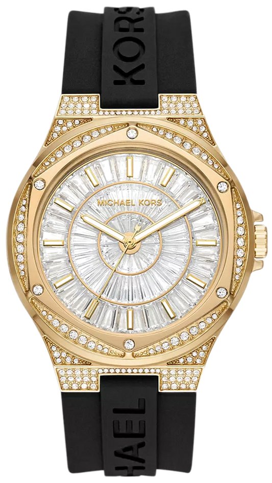 Michael Kors Lennox Three Hand Crystals Silver Dial Black Silicone Strap Watch For Women - MK7247