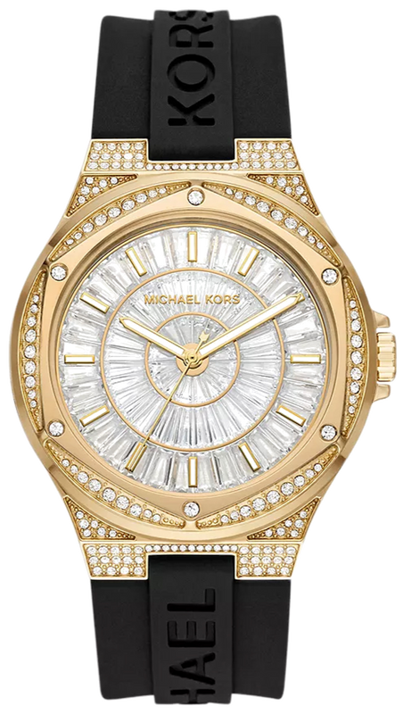  Shop Authentic Michael Kors Lennox Three Hand Crystals Silver Dial Black Silicone Strap Watch For Women - MK7247 - Luxxuri