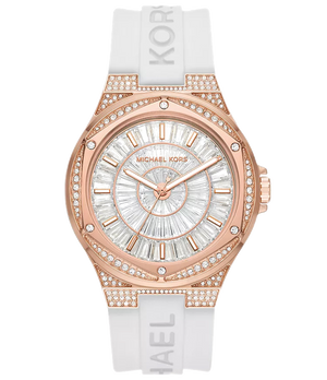  Shop Authentic Michael Kors Lennox Three-Hand Crystals Dial White Silicone Strap Watch For Women - MK7248 - Luxxuri