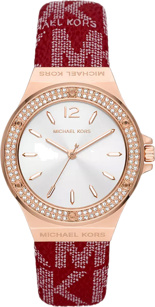  Shop Authentic Michael Kors Lennox Three Hand Silver Dial Red Leather Strap Watch For Women - MK7308 - Luxxuri