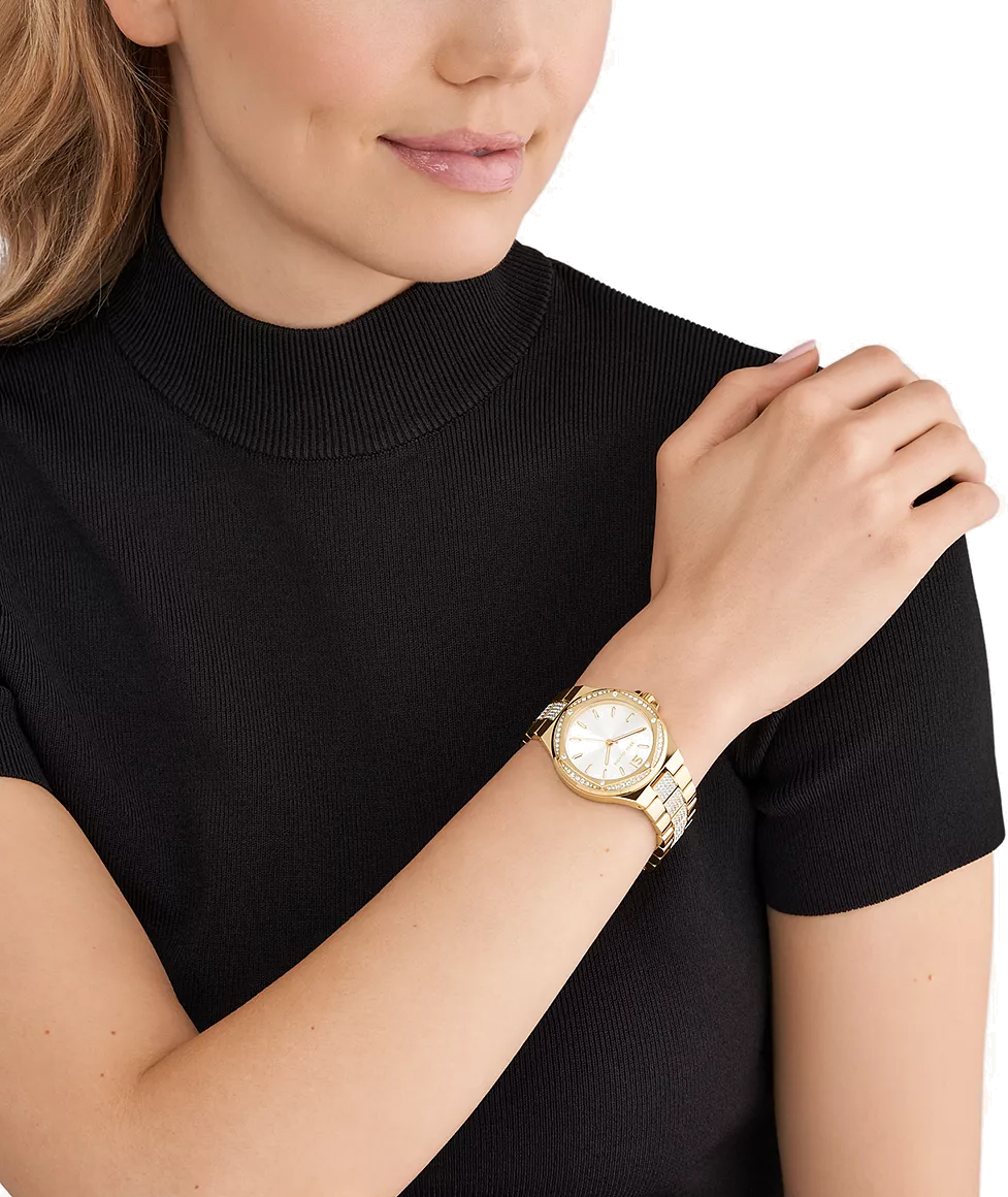  Shop Authentic Michael Kors Lenox Three Hand Silver Dial Gold Steel Strap Watch For Women - MK7361 - Luxxuri