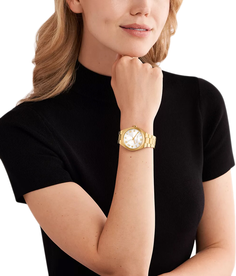  Shop Authentic Michael Kors Lennox Three Hand Silver Dial Gold Steel Strap Watch For Women - MK7391 - Luxxuri