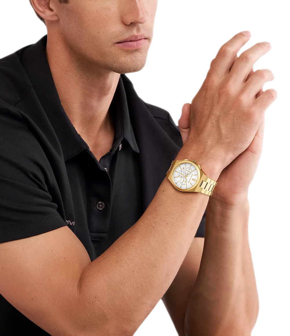  Shop Authentic Michael Kors Lennox Chronograph White Dial Gold Steel Strap Watch For Men - MK9120 - Luxxuri