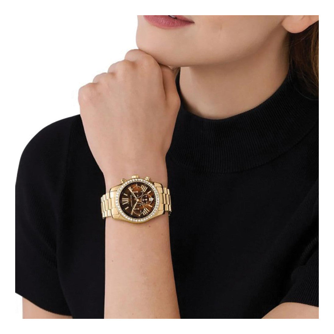  Shop Authentic Michael Kors Lexington Chronograph Brown Dial Gold Steel Strap Watch For Women - MK7276 - Luxxuri
